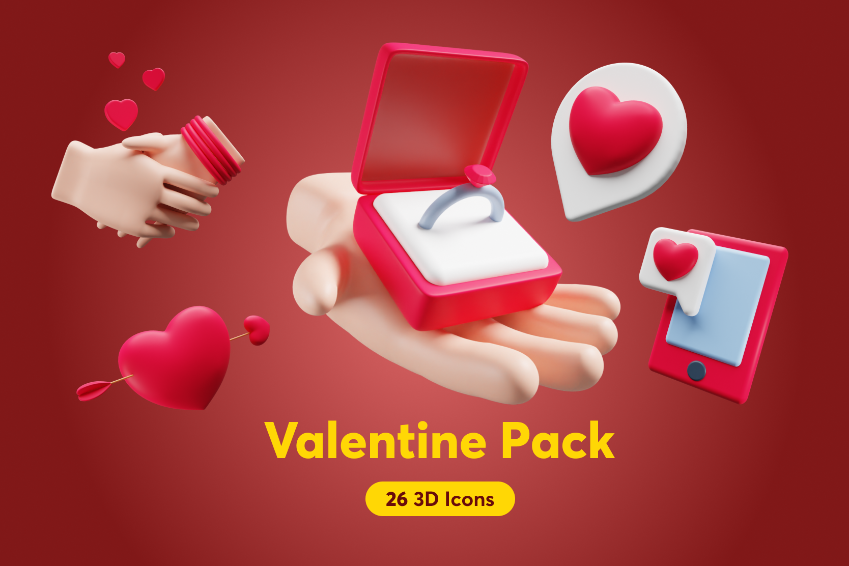 3D Model Collection Valentines Decorations Version Three VR / AR / low-poly