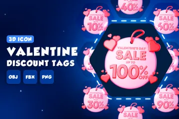 Valentine Discount Tags 3D Icon Pack