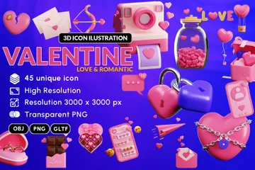 Valentine Love And Romantic 3D Icon Pack