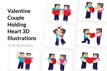 Valentine, pärchen, halten, herz 3D Illustration Pack