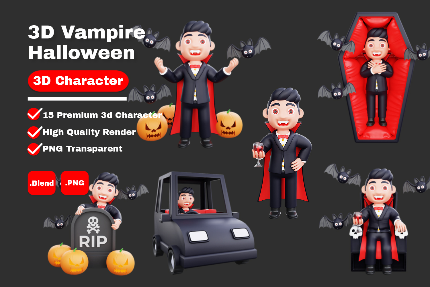 3d vampire character happy jump, Happy halloween. 12174053 PNG