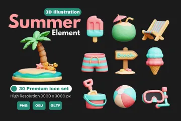Praia de verão Pacote de Icon 3D