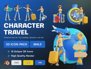 Viagem de personagem masculino Pacote de Illustration 3D