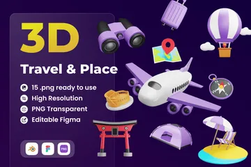 Viagens e lugares Pacote de Icon 3D