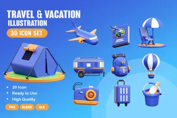 Viajes y vacaciones 3D Icon Pack