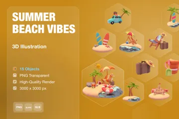 Vibraciones de playa de verano Paquete de Icon 3D