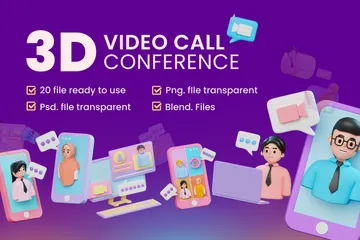 Videoanrufkonferenz 3D Illustration Pack