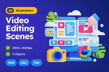 Videobearbeitungsszenen 3D Illustration Pack