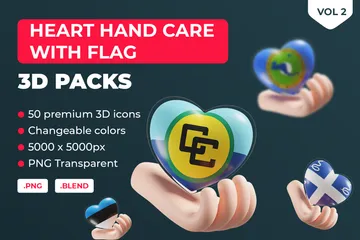 Bandeiras de vidro para cuidados com as mãos e corações de países e organizações Vol 2 Pacote de Icon 3D