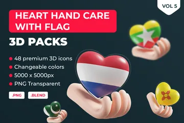 Bandeiras de vidro para cuidados com as mãos e corações de países e organizações Vol 5 Pacote de Icon 3D