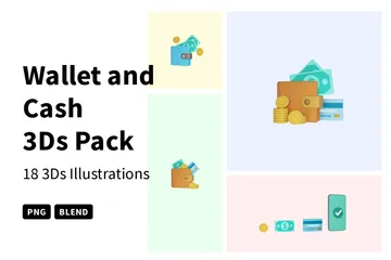 Wallet And Cash 3D Icon Pack