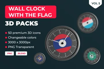 Wanduhr mit der Flagge von Ländern und Organisationen Band 5 3D Icon Pack