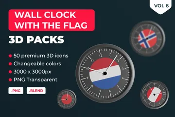 Wanduhr mit der Flagge von Ländern und Organisationen Band 6 3D Icon Pack