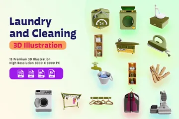 Wäsche und Reinigung 3D Icon Pack