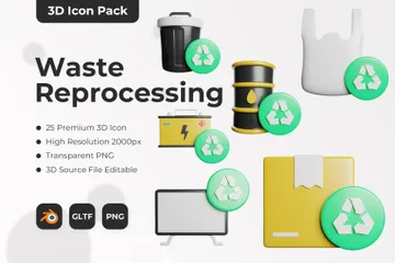 Waste Reprocessing 3D Icon Pack