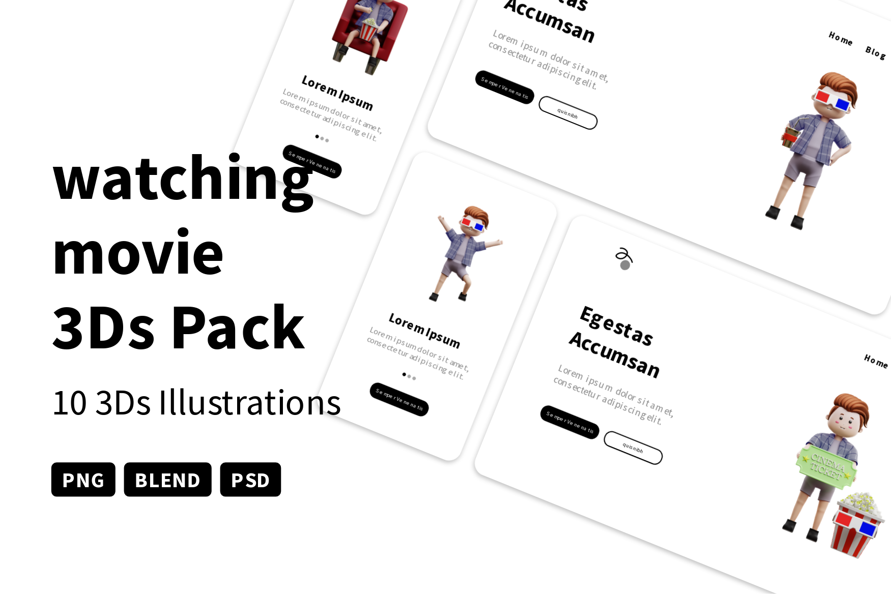 Premium Watching Movie 3D Illustration pack from Entertainment 3D