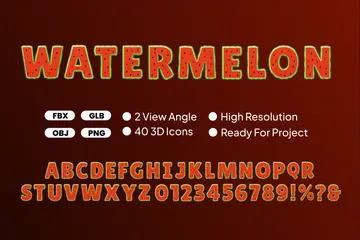 Watermelon Text 3D Icon Pack