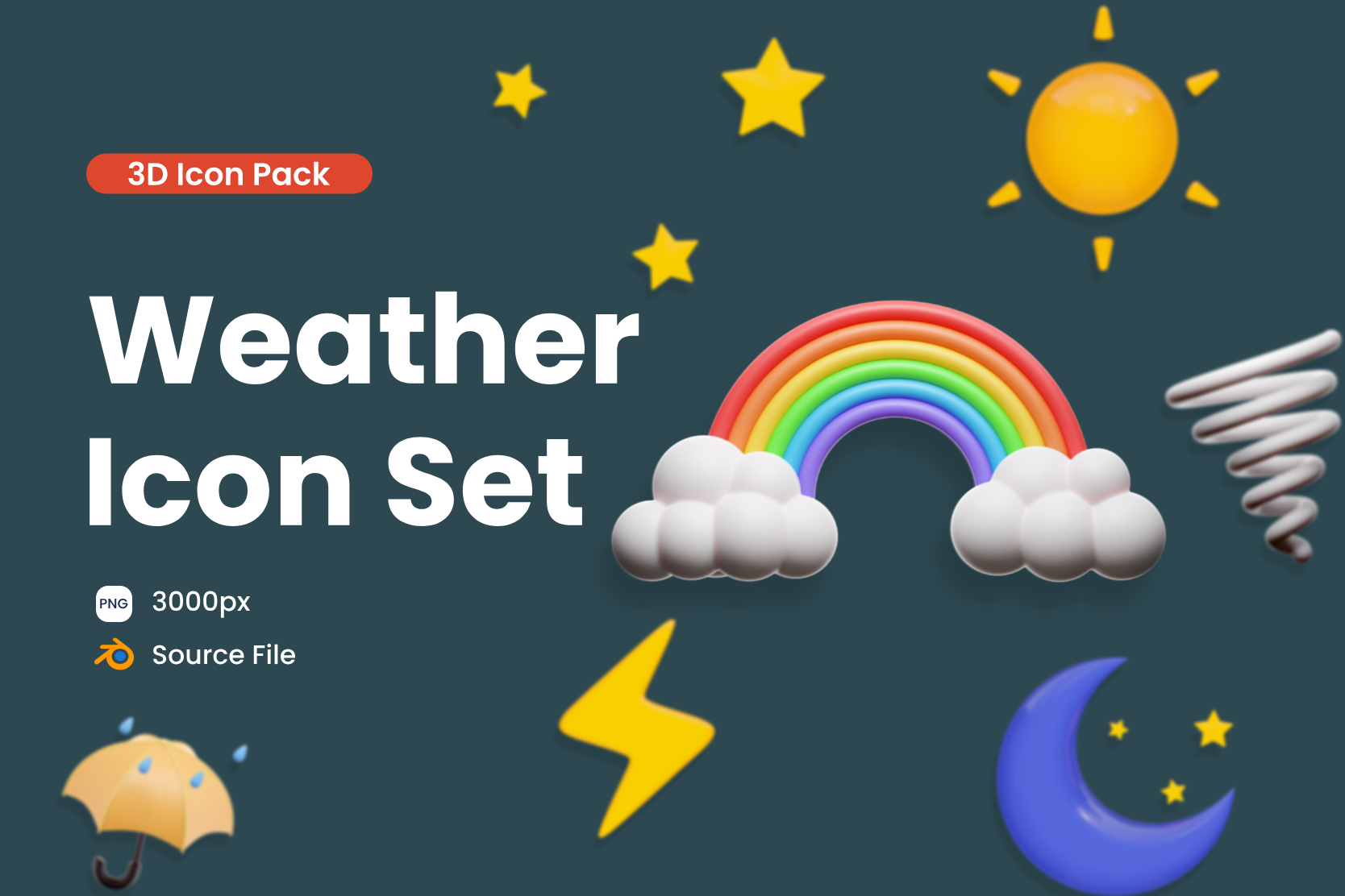 Weather 3D Illustration Pack - 45 Nature 3D Illustrations | PNG, BLEND ...