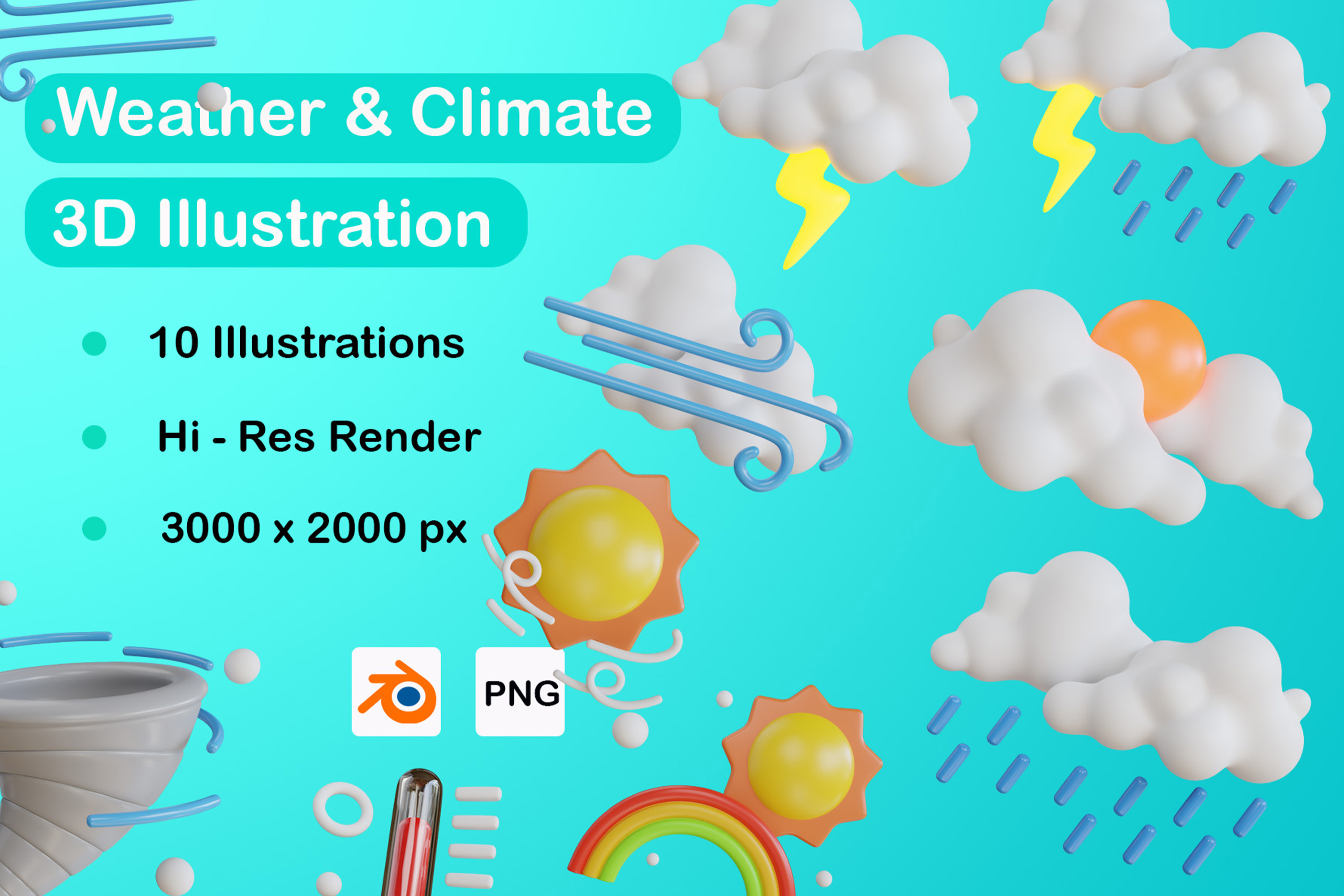 Premium Weather And Climate 3d Illustration Pack From Nature 3d