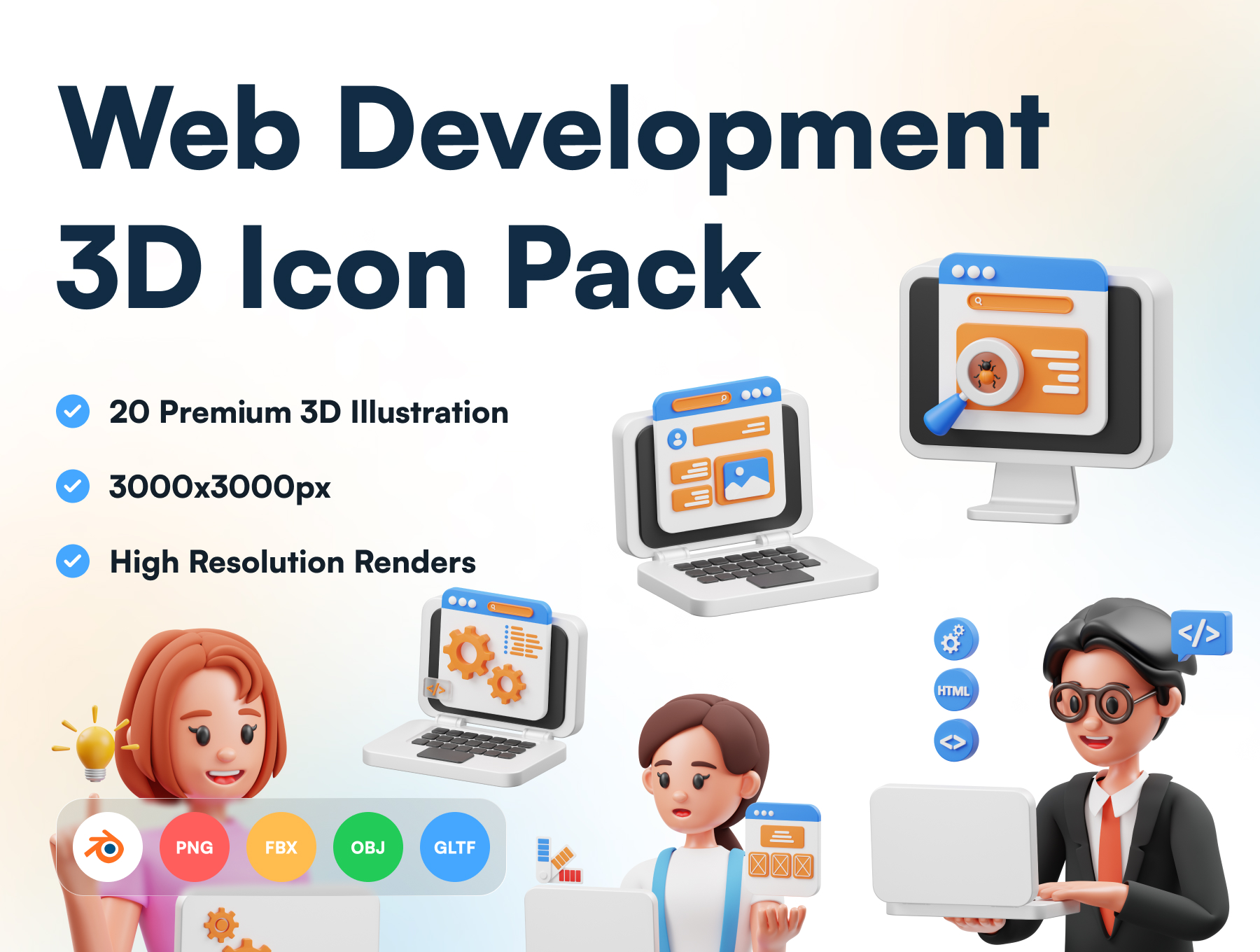 Web Development 3D Illustration Pack - 15 Design & Development 3D ...