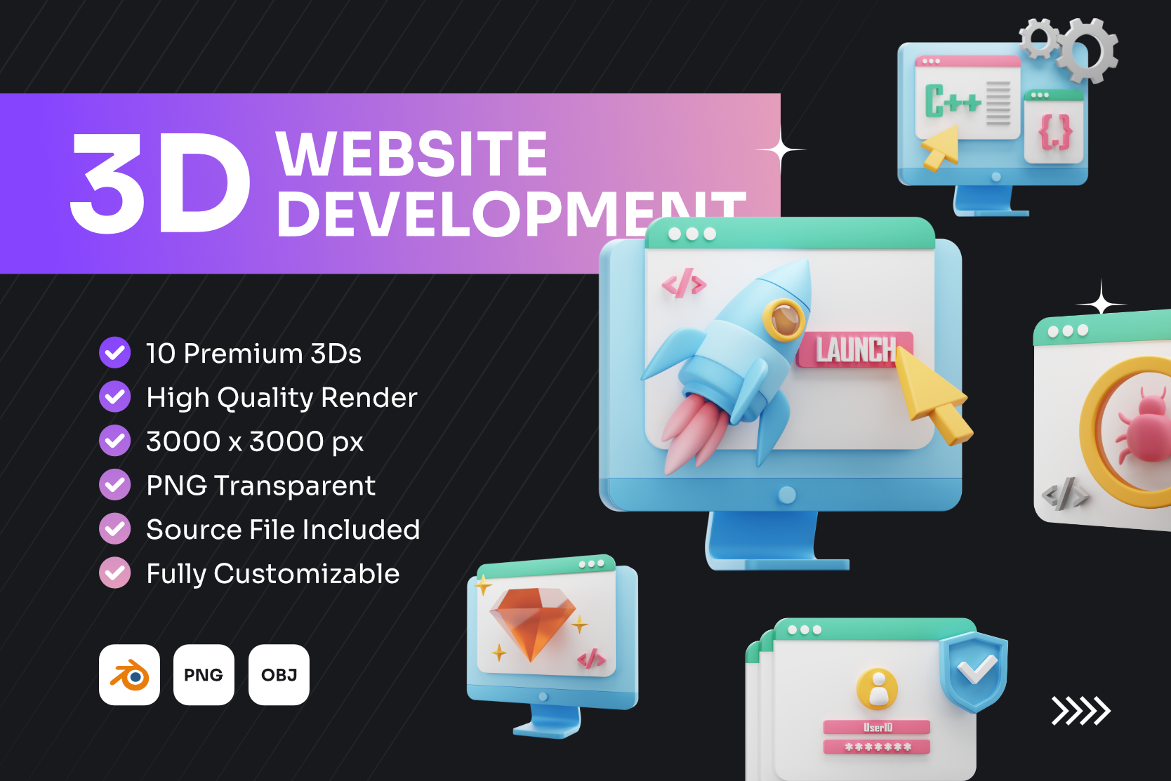 Premium Web Development 3D Illustration pack from Design & Development ...