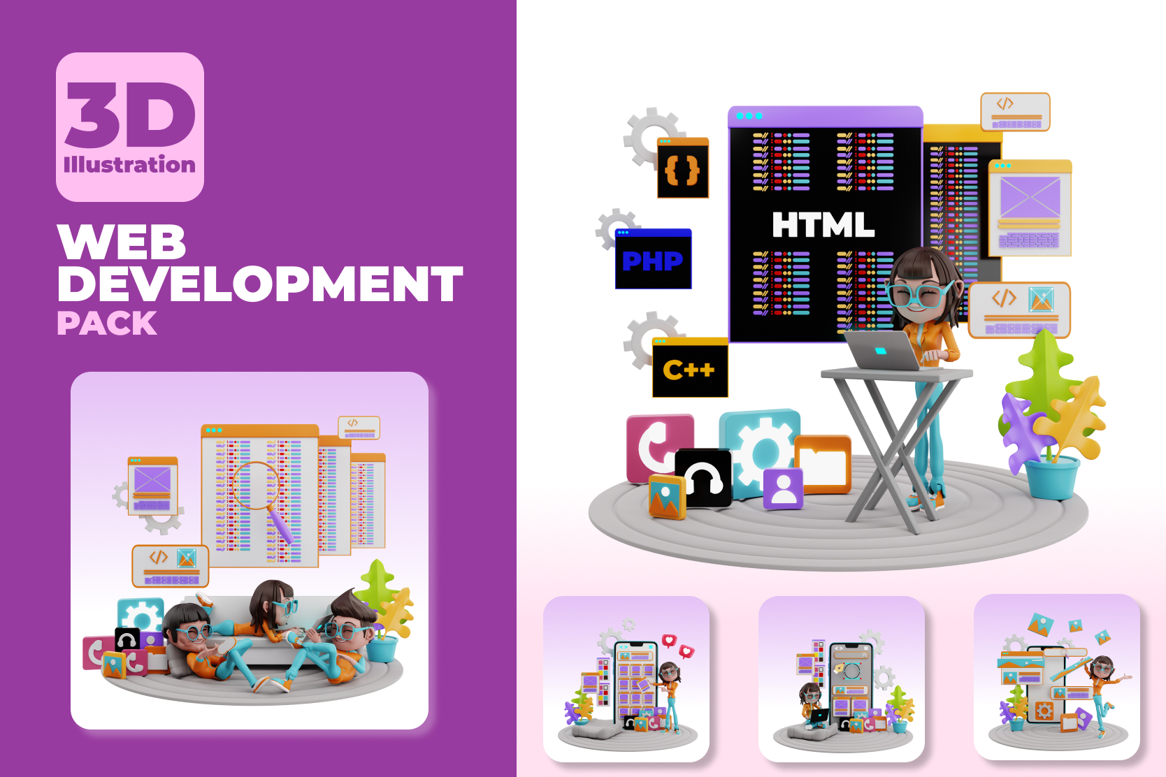 Web Development 3D Illustration Pack - 17 Free Download Design ...