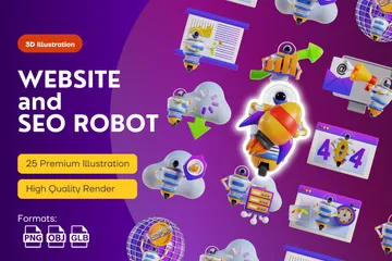 ウェブサイトとSEOロボット 3D Iconパック