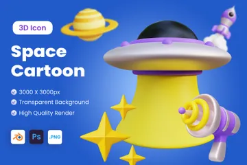 Weltraum-Cartoon 3D Icon Pack