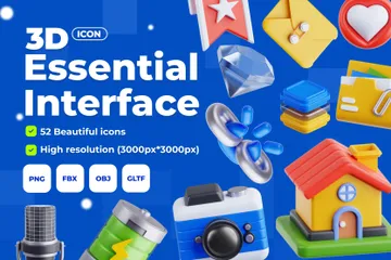 Wesentliche Schnittstelle 3D Icon Pack