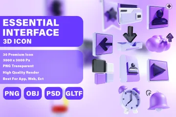 Wesentliche Schnittstelle 3D Icon Pack