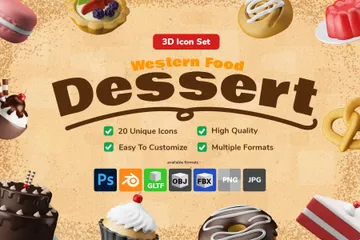 Westliches Essen Dessert 3D Icon Pack