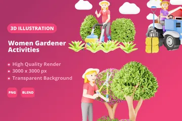 Woman Gardener Activities 3D Illustration Pack