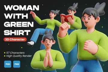 녹색 셔츠를 입은 여성 3D Illustration 팩