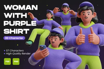 紫のシャツを着た女性 3D Illustrationパック