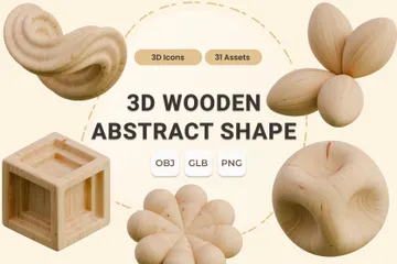 Wooden Abstract Shape 3D Icon Pack