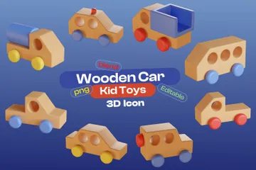 Wooden Car Toys 3D Icon Pack
