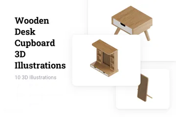 Wooden Desk Cupboard 3D Illustration Pack