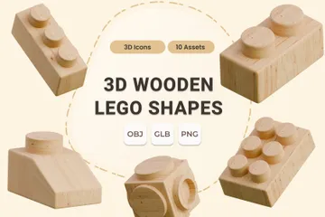 Wooden Lego Shape 3D Icon Pack