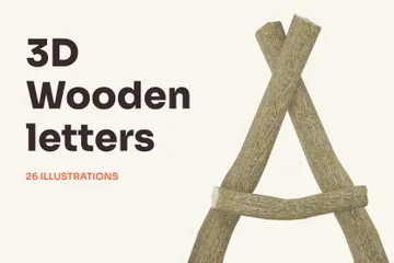 Wooden Letters 3D Illustration Pack