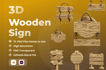 Wooden Sign 3D Icon Pack