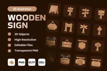 Wooden Sign 3D Icon Pack