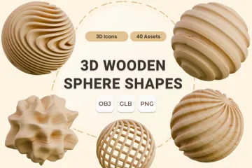 Wooden Sphere Shapes 3D Icon Pack