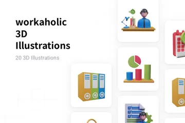 Workaholic (Arbeitssüchtiger) 3D Illustration Pack