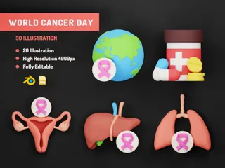 World Cancer Day 3D Icon Pack