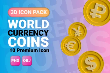 Free 世界の通貨コイン 3D Iconパック