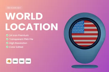 World Flag Location 3D Icon Pack