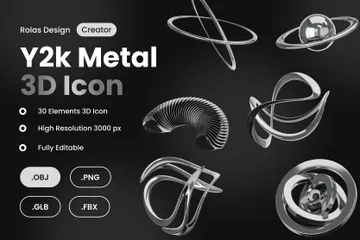 Y2k Metal Chrome Abstract 3D Icon Pack