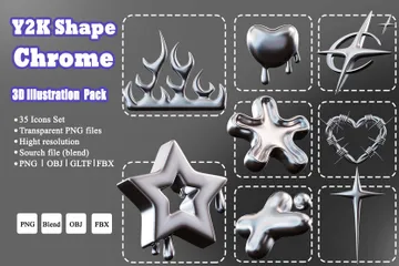 Y2K Shape Chrome 3D Icon Pack