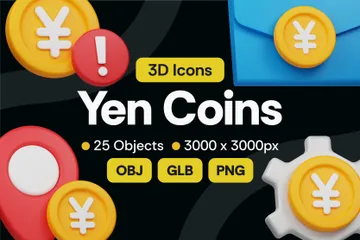 Yen Coins 3D Icon Pack