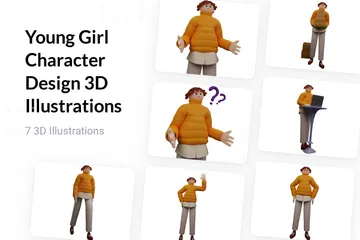 Young Girl Character Design 3D Illustration Pack